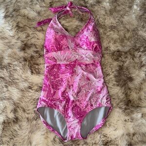 Pink Halter Women’s One Piece Speedo Floral Tropical 10 Resort Cruise Vacation